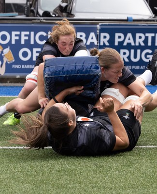 200625 - Wales Women Rugby Training Session -  Abbie Fleming, Carys Cox and Bryonie King during a training session in the build up to the two tests against Australia and the Women’s Rugby World Cup