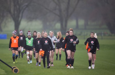 210323 - Wales Women Rugby Training Session - Wales Women squad walk down to a training session ahead of Wales’ opening Women’s 6 Nations match against Ireland