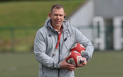 210323 - Wales Women Rugby Training Session - Head coach Ioan Cunningham during a training session ahead of Wales’ opening Women’s 6 Nations match against Ireland