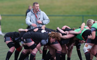 210323 - Wales Women Rugby Training Session - Head coach Ioan Cunningham during a training session ahead of Wales’ opening Women’s 6 Nations match against Ireland