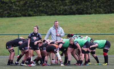 210323 - Wales Women Rugby Training Session - Ioan Cunningham looks on during a training session ahead of Wales’ opening Women’s 6 Nations match against Ireland