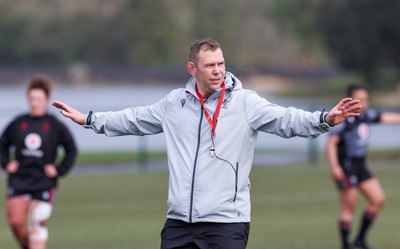 210323 - Wales Women Rugby Training Session - Head coach Ioan Cunningham during a training session ahead of Wales’ opening Women’s 6 Nations match against Ireland