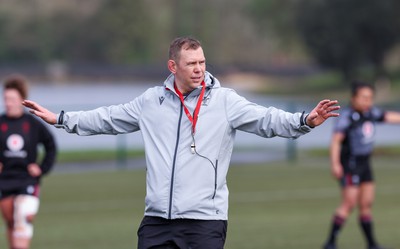 210323 - Wales Women Rugby Training Session - Head coach Ioan Cunningham during a training session ahead of Wales’ opening Women’s 6 Nations match against Ireland