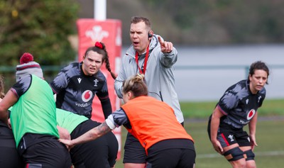 210323 - Wales Women Rugby Training Session - Head coach Ioan Cunningham during a training session ahead of Wales’ opening Women’s 6 Nations match against Ireland