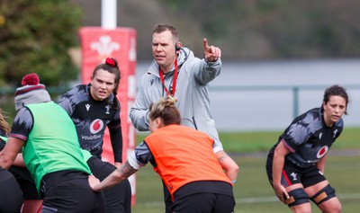 210323 - Wales Women Rugby Training Session - Head coach Ioan Cunningham during a training session ahead of Wales’ opening Women’s 6 Nations match against Ireland