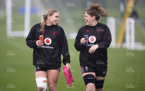 210323 - Wales Women Rugby Training Session - Amelia Tutt and Natalia John during a training session ahead of Wales’ opening Women’s 6 Nations match against Ireland