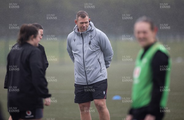 210323 - Wales Women Rugby Training Session - Head coach Ioan Cunningham during a training session ahead of Wales’ opening Women’s 6 Nations match against Ireland