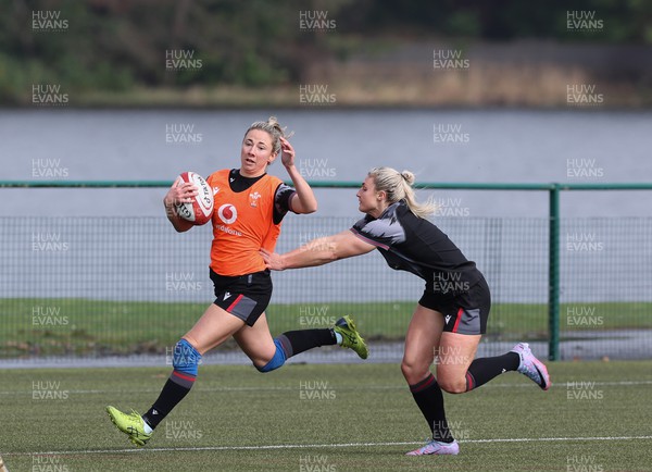 210323 - Wales Women Rugby Training Session - Elinor Snowsill and Lowri Norkett during a training session ahead of Wales’ opening Women’s 6 Nations match against Ireland