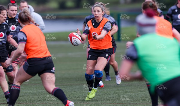 210323 - Wales Women Rugby Training Session - Elinor Snowsill during a training session ahead of Wales’ opening Women’s 6 Nations match against Ireland