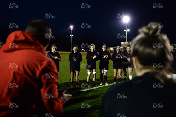 220322 - Wales Women Rugby Training - Players during a huddle