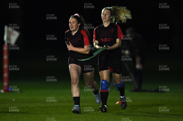 220322 - Wales Women Rugby Training - Kayleigh Powell and Elinor Snowsill during training