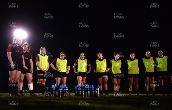 220322 - Wales Women Rugby Training - Players during a huddle during training