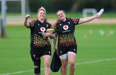 210426 - Wales Women’s Rugby Training - Donna Rose and Carys Phillips during a rugby training session ahead of the Women’s 6 Nation’s match against England