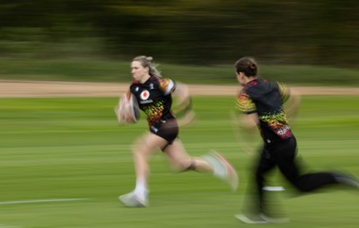 210426 - Wales Women’s Rugby Training - Keira Bevan and Jasmine Joyce during a rugby training session ahead of the Women’s 6 Nation’s match against England