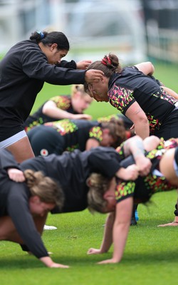 210426 - Wales Women’s Rugby Training - The Wales squad during a rugby training session ahead of the Women’s 6 Nation’s match against England