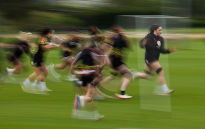 210426 - Wales Women’s Rugby Training - Jorja Aiono leads the players during a rugby training session ahead of the Women’s 6 Nation’s match against England
