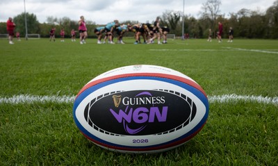 210426 - Wales Women’s Rugby Training - A general view of training with a W6N match ball ahead of the Women’s 6 Nation’s match against England