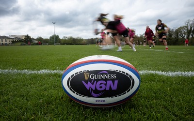 210426 - Wales Women’s Rugby Training - A general view of training with a W6N match ball ahead of the Women’s 6 Nation’s match against England