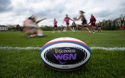 210426 - Wales Women’s Rugby Training - A general view of training with a W6N match ball ahead of the Women’s 6 Nation’s match against England
