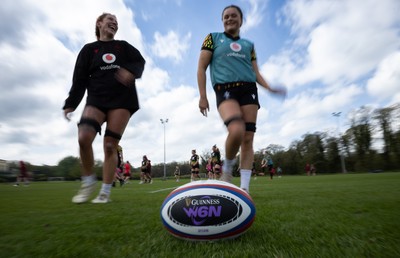 210426 - Wales Women’s Rugby Training - Georgia Evans and Jorja Aiono during a training session ahead of the Women’s 6 Nation’s match against England