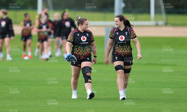 210426 - Wales Women’s Rugby Training - Jenni Scoble and Branwen Metcalfe during a rugby training session ahead of the Women’s 6 Nation’s match against England