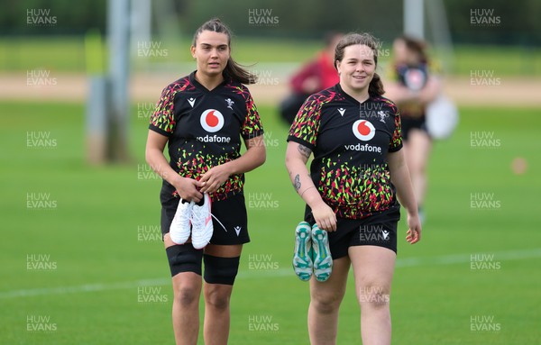 210426 - Wales Women’s Rugby Training - Bryonie King and Maisie Davies during a rugby training session ahead of the Women’s 6 Nation’s match against England