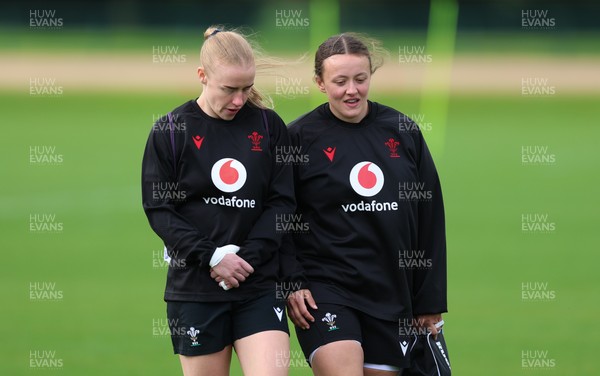 210426 - Wales Women’s Rugby Training - Catherine Richards and Lleucu George during a rugby training session ahead of the Women’s 6 Nation’s match against England