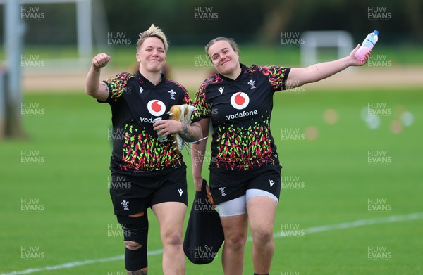 210426 - Wales Women’s Rugby Training - Donna Rose and Carys Phillips during a rugby training session ahead of the Women’s 6 Nation’s match against England