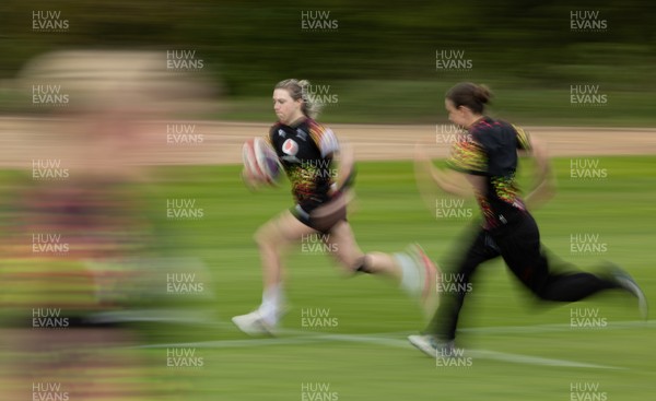 210426 - Wales Women’s Rugby Training - Keira Bevan and Jasmine Joyce during a rugby training session ahead of the Women’s 6 Nation’s match against England