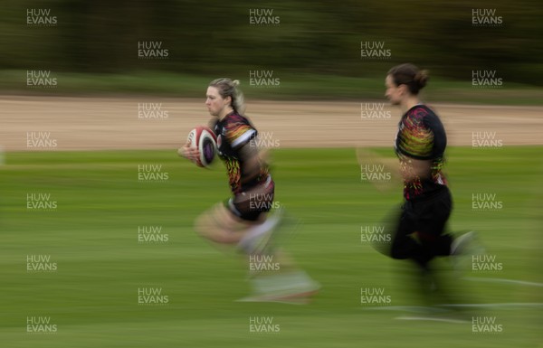 210426 - Wales Women’s Rugby Training - Keira Bevan and Jasmine Joyce during a rugby training session ahead of the Women’s 6 Nation’s match against England