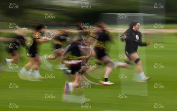 210426 - Wales Women’s Rugby Training - Jorja Aiono leads the players during a rugby training session ahead of the Women’s 6 Nation’s match against England