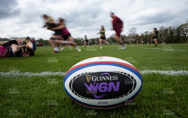 210426 - Wales Women’s Rugby Training - A general view of training with a W6N match ball ahead of the Women’s 6 Nation’s match against England