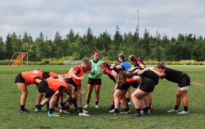 220822 - Wales Women Rugby in Canada - The Wales Women rugby squad during the first training session at their training base just outside Halifax