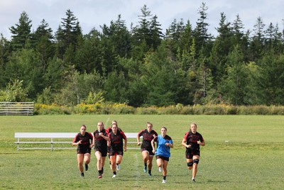 220822 - Wales Women Rugby in Canada - The Wales Women rugby squad during the first training session at their training base just outside Halifax