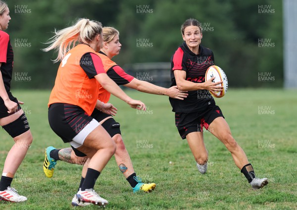 220822 - Wales Women Rugby in Canada - Jazz Joyce charges forward during the first Wales Women training session at their training base just outside Halifax