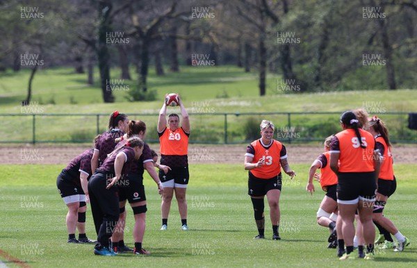 230424 - Wales Women Rugby Training -  Wales Women squad during training ahead of Wales’ Guinness Women’s 6 Nations match against Italy