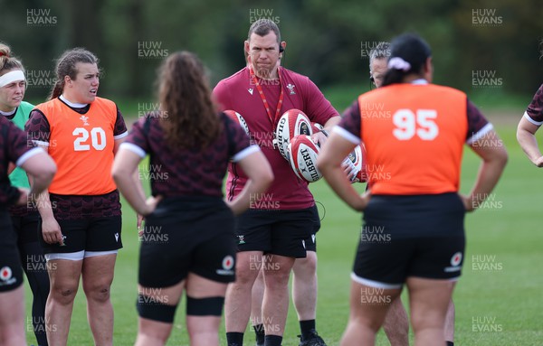 230424 - Wales Women Rugby Training - Ioan Cunningham, Wales Women head coach, during training ahead of Wales’ Guinness Women’s 6 Nations match against Italy