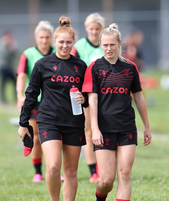 230822 - Wales Women Rugby Training Session - Wales’ Niamh Terry and Meg Webb during a training session against the Canadian Women’s rugby squad near Halifax