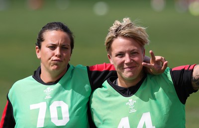 230822 - Wales Women Rugby Training Session - Wales’ Sioned Harries and Donna Rose during a training session against the Canadian Women’s rugby squad near Halifax