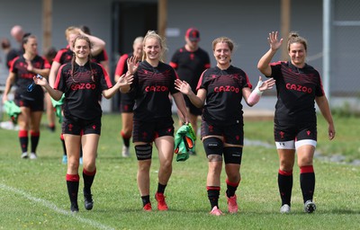 230822 - Wales Women rugby squad players during a training session against the Canadian Women’s rugby squad near Halifax