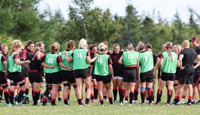 230822 - Wales Women rugby squad players during a training session against the Canadian Women’s rugby squad near Halifax