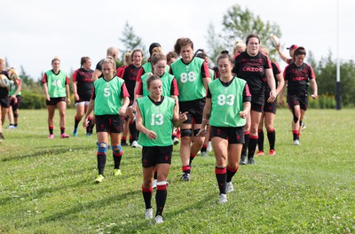 230822 - Wales Women rugby squad players during a training session against the Canadian Women’s rugby squad near Halifax