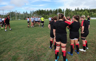 230822 - Wales Women rugby squad players during a training session against the Canadian Women’s rugby squad near Halifax