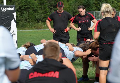 230822 - Wales Women rugby squad players during a training session against the Canadian Women’s rugby squad near Halifax