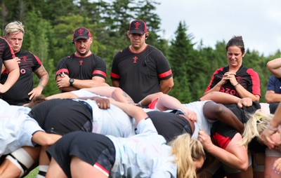 230822 - Wales Women Rugby Training Session - Wales’ head coach Ioan Cunningham looks on during a training session against Canada ahead of their match this weekend