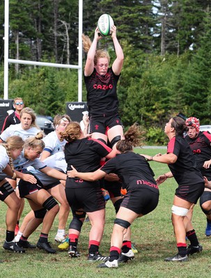 230822 - Wales Women rugby squad players during a training session against the Canadian Women’s rugby squad near Halifax