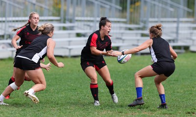 230822 - Wales Women rugby squad players during a training session against the Canadian Women’s rugby squad near Halifax