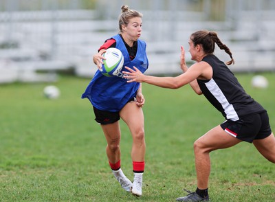 230822 - Wales Women rugby squad players during a training session against the Canadian Women’s rugby squad near Halifax