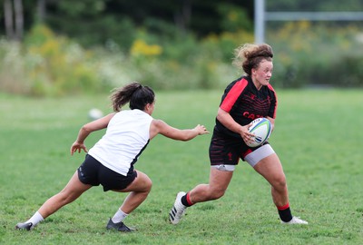 230822 - Wales Women rugby squad players during a training session against the Canadian Women’s rugby squad near Halifax