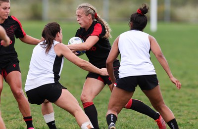 230822 - Wales Women rugby squad players during a training session against the Canadian Women’s rugby squad near Halifax